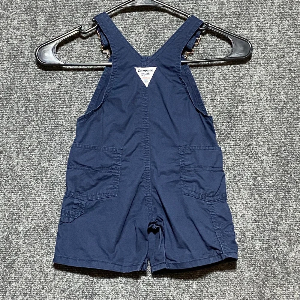 OshKosh Bgosh Boys Navy Blue Cotton Car Graphic Short Overalls 18 Months 424-107